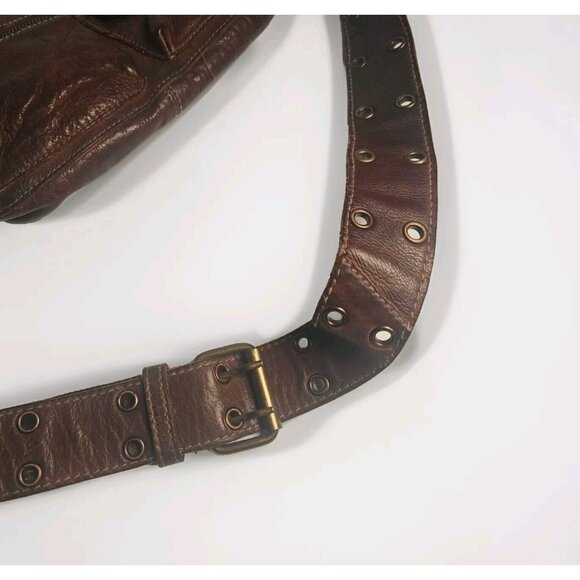 Soft Leather FREE PEOPLE Wade Brown Leather Sling Crossbody Bag Grommets - Picture 9 of 13